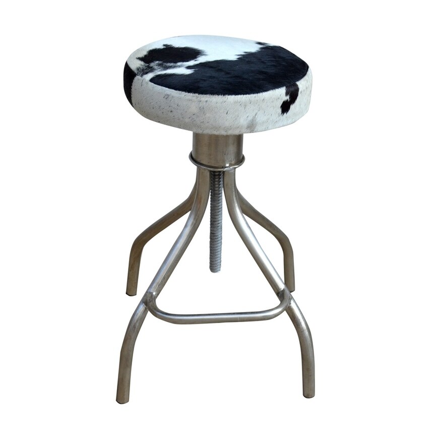 TANGO extendable round bar stool in black and white hide