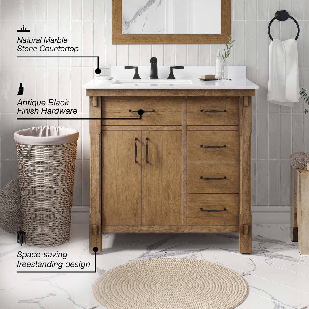 Home Decorators Collection Bellington 36 in. W x 22 in. D x 34.5 in. H Bath Vanity in Almond Toffee with White Engineered Stone Top Bellington 36