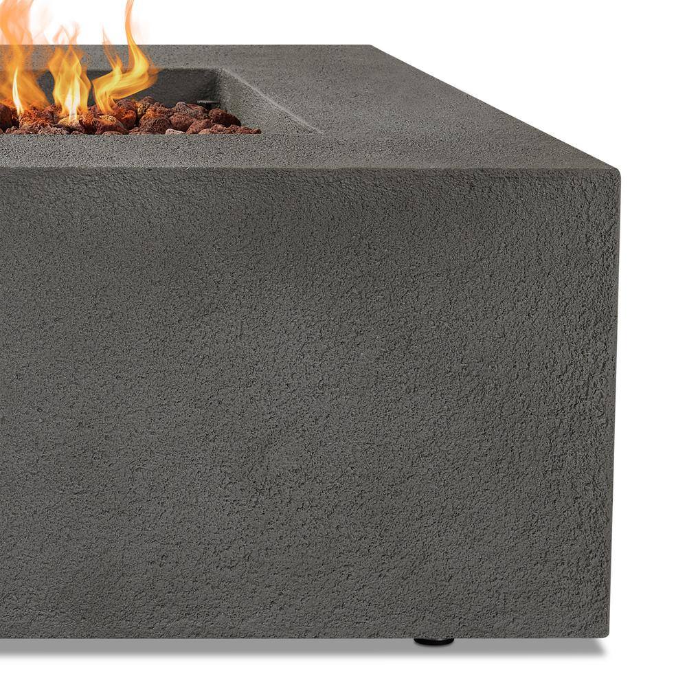 Real Flame Baltic 37 in. W x 16 in. H Square MGO Liquid Propane Fire Table in Gray with Burner Lid and Protective Cover 9720LP-GLG