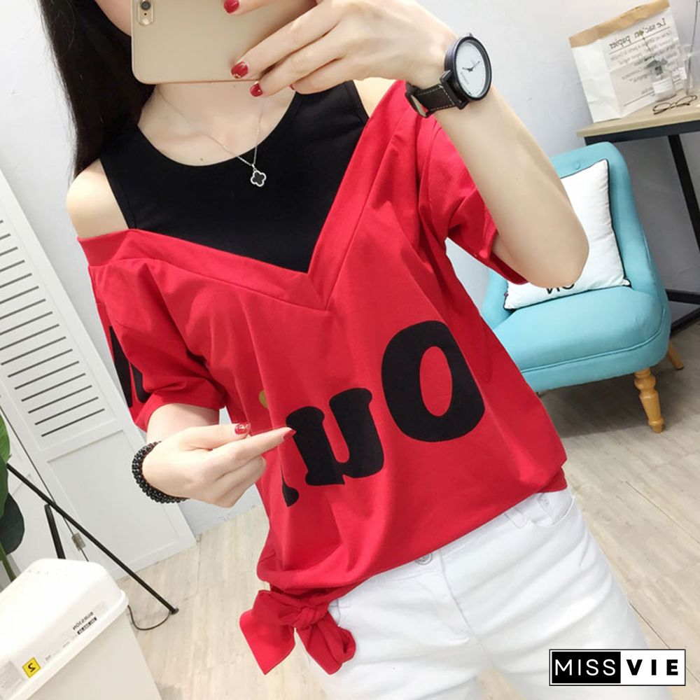 Women T Shirt Off Shoulder Summer Top For Women Short Sleeve Kawaii T-Shirt Women O- Neck Cotton Funny T Shirts White Clothes