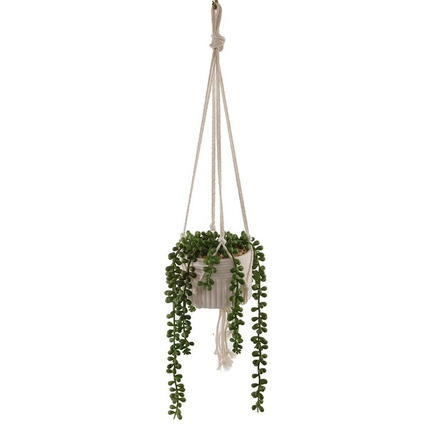 Artificial Plant STRING OF PEARLS MACRAME HANGING CERAMIC DONKEY TAILS