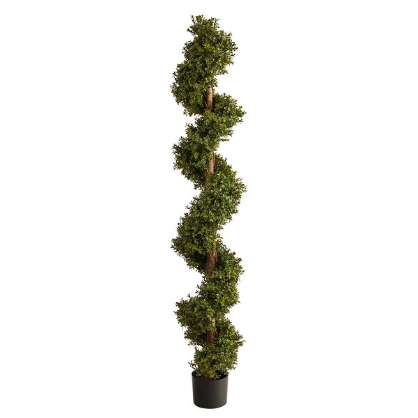 6' Boxwood Spiral Topiary Artificial Tree in Black Pot