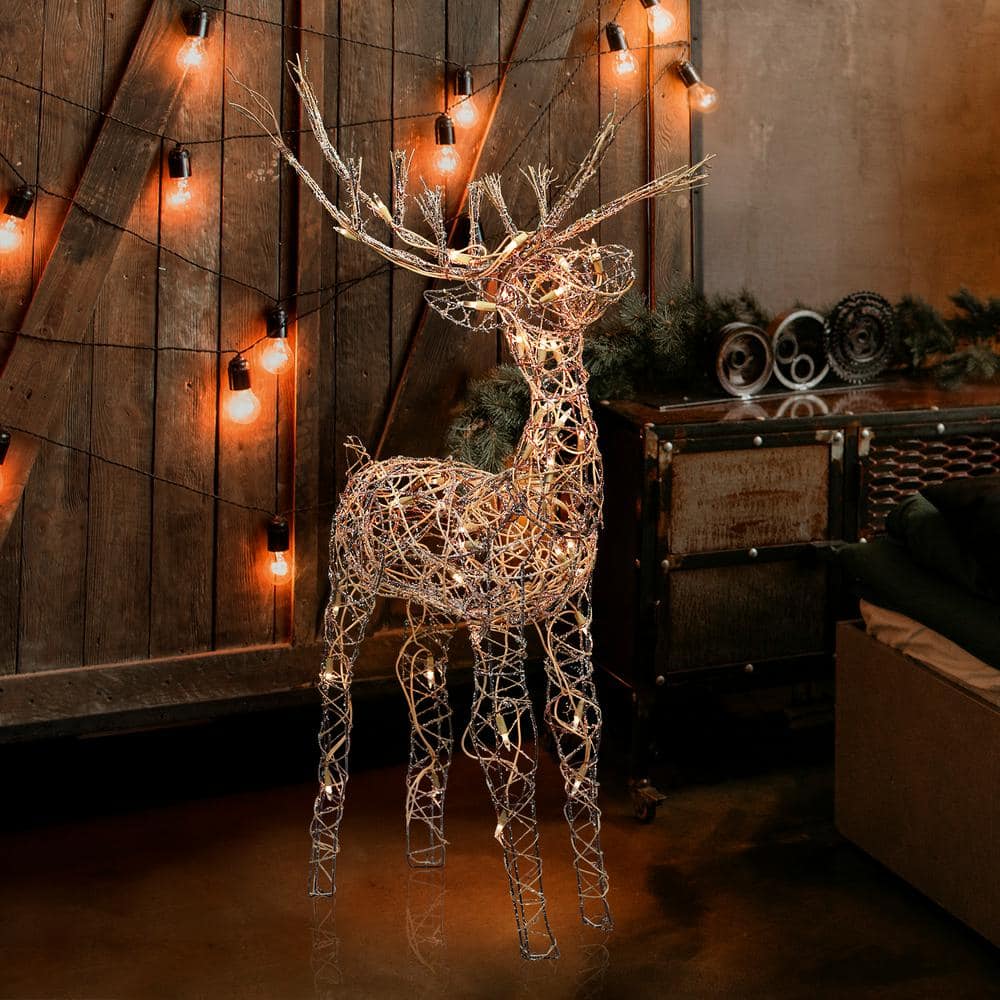 Alpine Corporation 35 in. Tall Rattan Reindeer Decoration with Halogen Lights AUH164