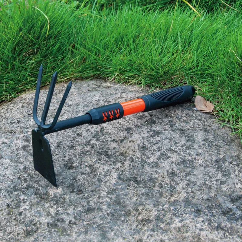 New Design Carbon Steel Hand Plastic Handle 3 Piece Garden Hoe Rake Gardening Tool Set Kit With Extended Handle