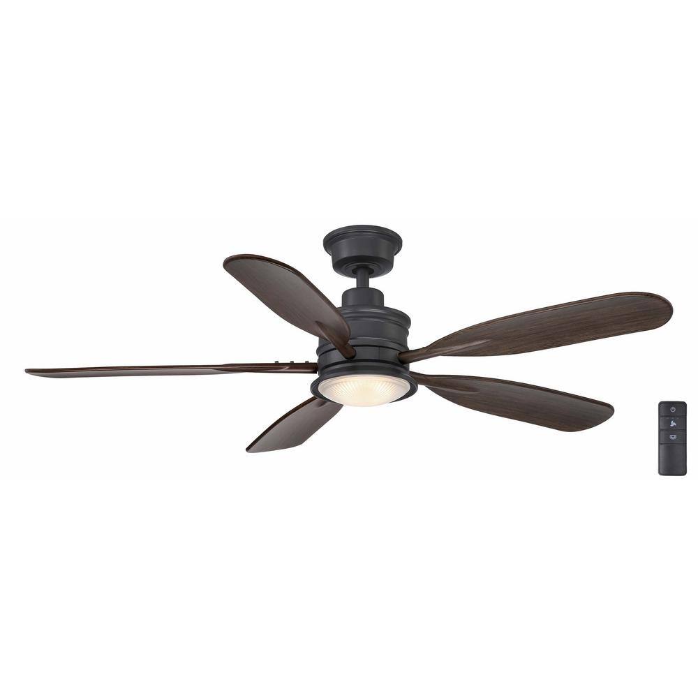 Hampton Bay Fallsburg 52 in. Integrated LED IndoorOutdoor Natural Iron Ceiling Fan with Light and Remote Control AK389-NI