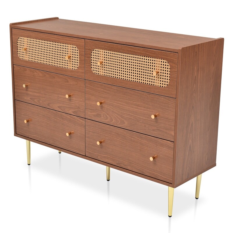 Rattan 6 Drawers Dresser for Bedroom  4 Legs Lockers