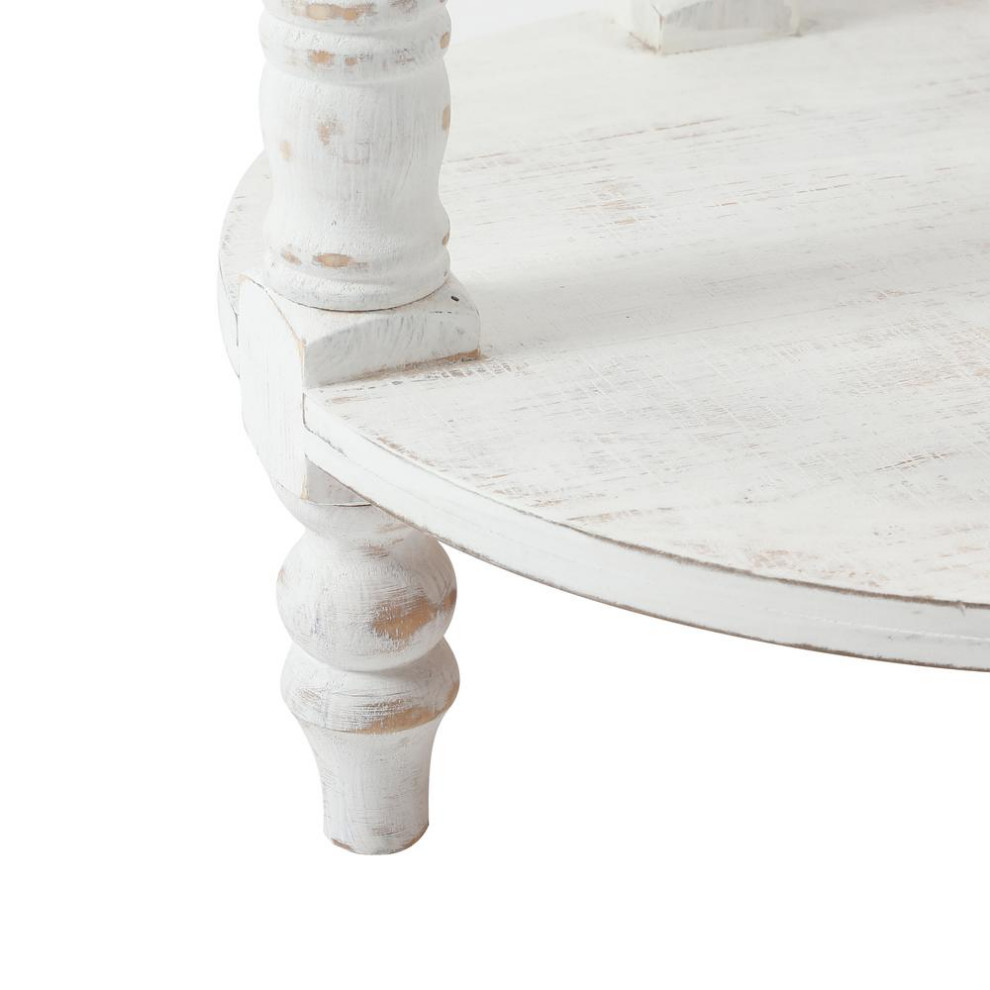 White and Natural Wood Round Accent Side Table with Storage   French Country   Side Tables And End Tables   by Homesquare  Houzz