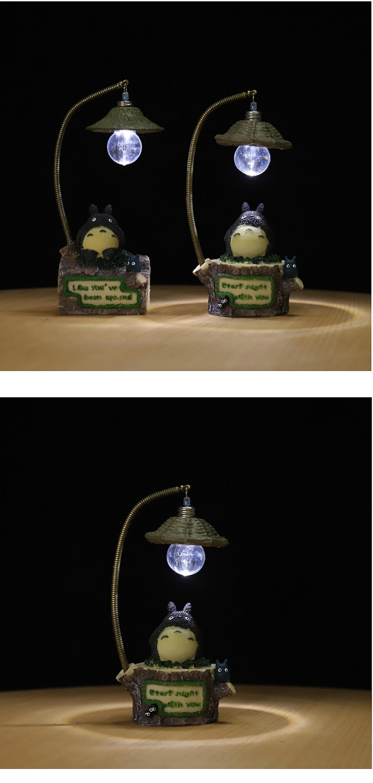 2pcs Wooden House Totoro Small Night Light Lamp Cartoon Resin Craft Ornament