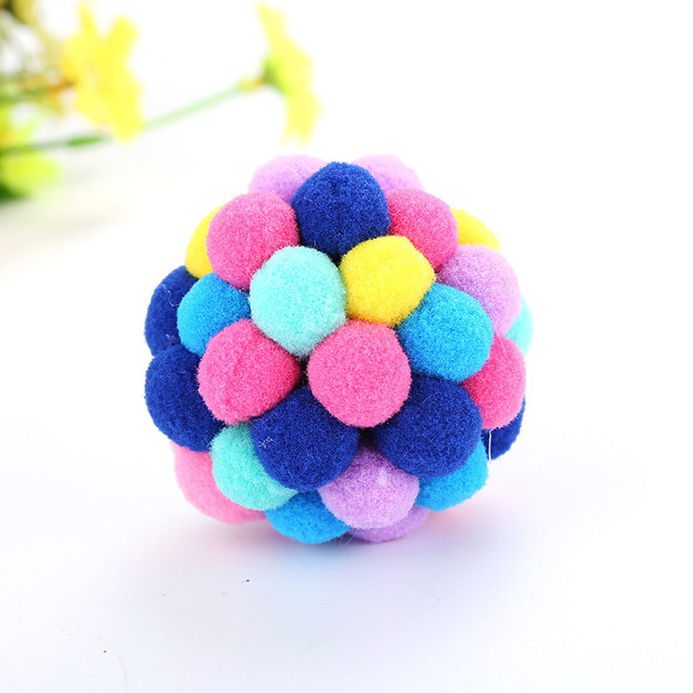 Fridja Cat Toys Ball Handmade Colorful Plush Bouncy Ball with Catnip Interactive Bell Toys for Cats Kitten Training Playing Chewing