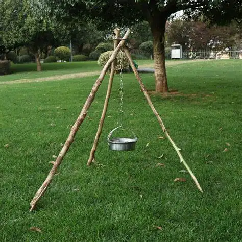 Camping Gear and Equipment Stainless Steel Tripod Board Triangle Bonfire Rack with Hanging Chain