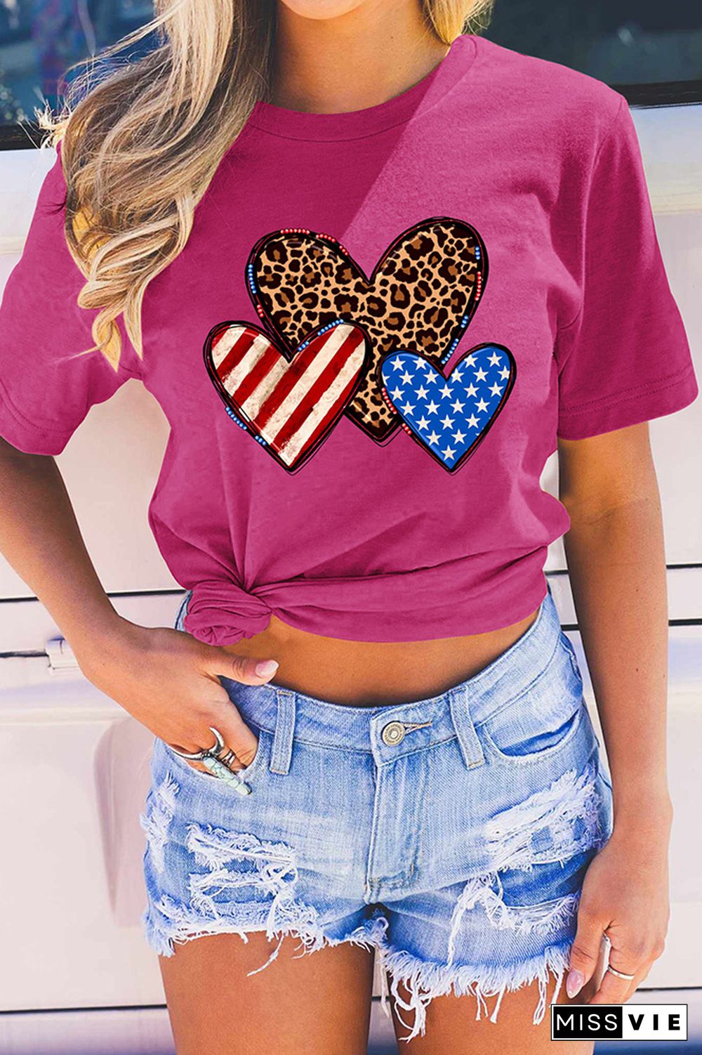 Indenpendence Day Leopard and US Flag Heart Graphic Tee