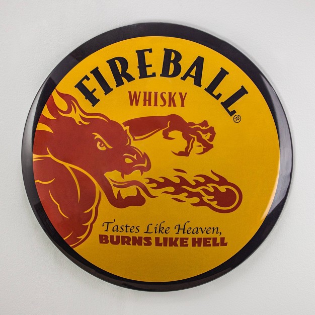 X 15 quot Fireball Whiskey Dome Metal Sign Yellow red American Art Decor