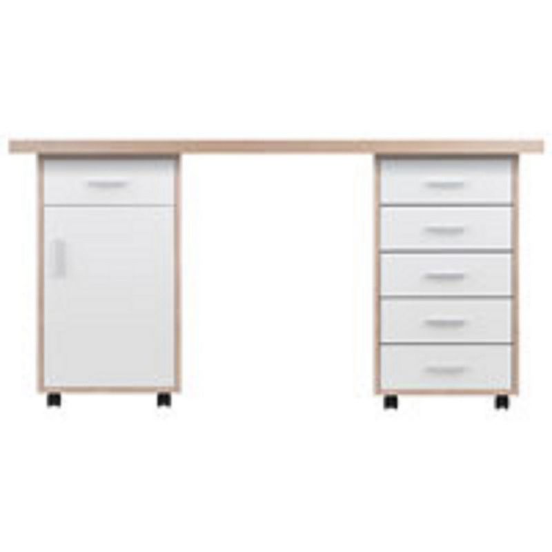 Set of 3 Beige and White Desk with Cabinet and Drawer