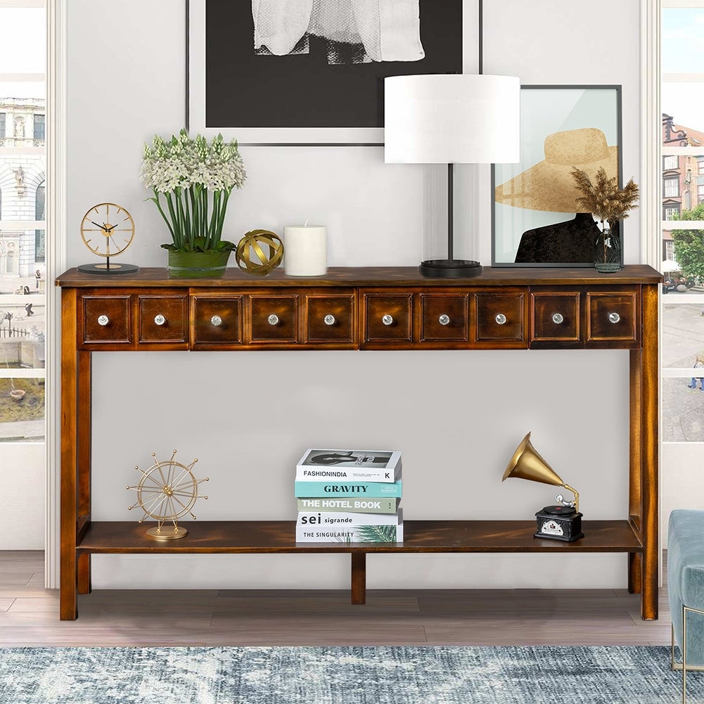 Console Table with Shelf and Different Size Drawers