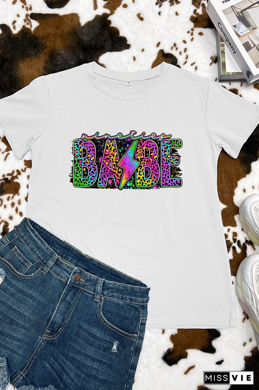 90's Babe Rainbow Leopard Graphic Tee Wholesale