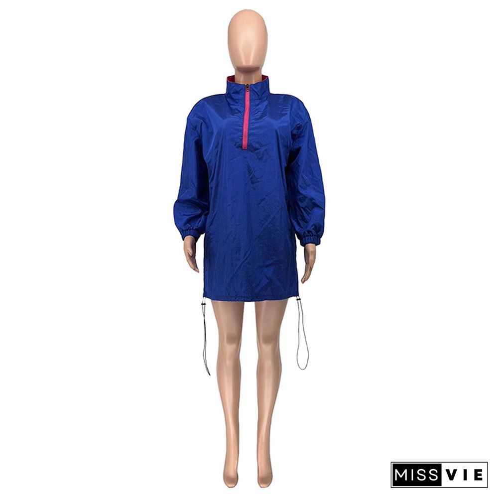 Long Sleeve Zip Stand Collar Waterproof Dress