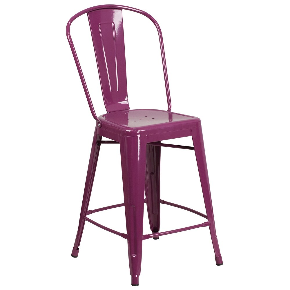 24'' High Metal Indoor Outdoor Counter Height Stool with Back   17.75\