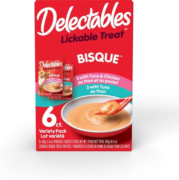 Hartz Delectables Bisque Lickable Cat Treats Variety Pack， 1.4-oz pouch， 6 Count