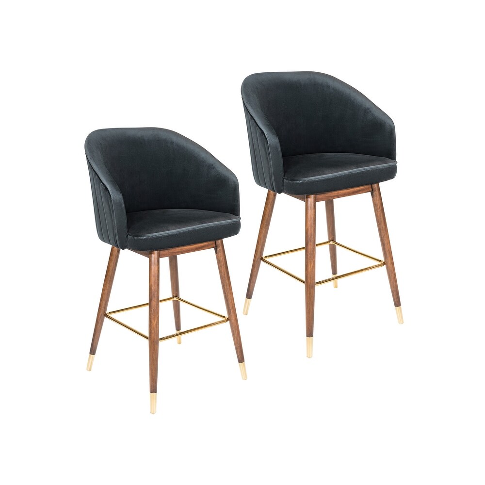 Porthos Home Olea Velvet Upholstered Bar Stools with Rubberwood Legs  Set of 2