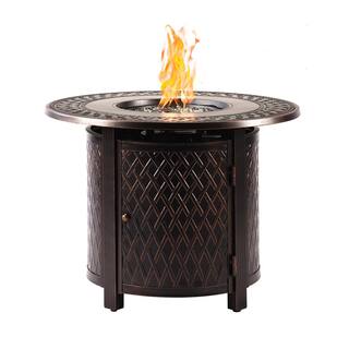 Oakland Living 34 in. Round Aluminum Outdoor Propane Fire Table with Fire Beads Lid and Covers in Copper HDRITZ-FPT-AC