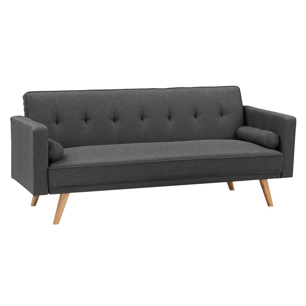 Variable Living Room Sofa Bed Folding Sofa with Adjustable Tufted Back and Round Wooded legs  Dark Gray