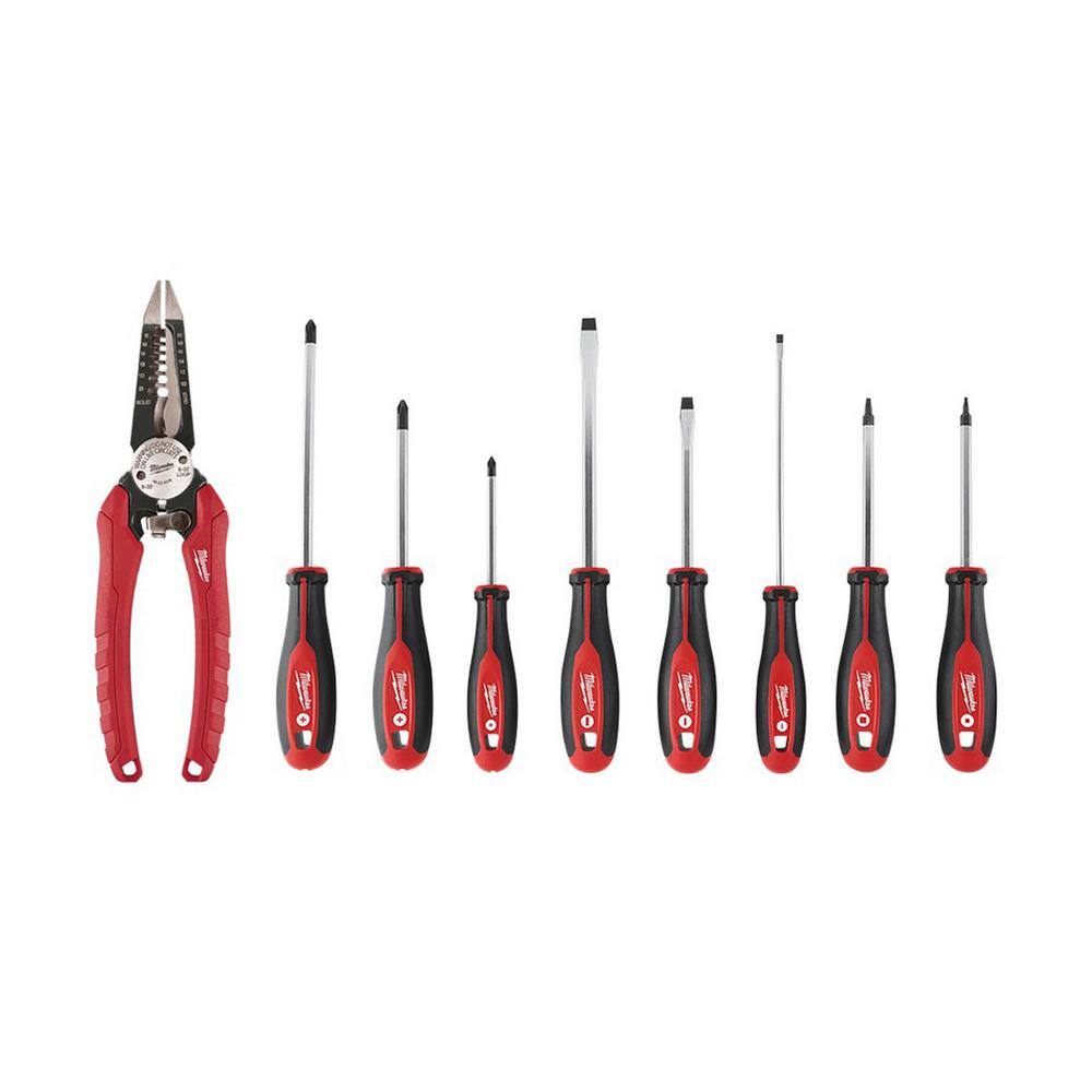 MW 7.75 in. Combination Electricians 6-in-1 Wire Strippers Pliers with Screwdriver Set (8-Piece) 48-22-3079-48-22-2718