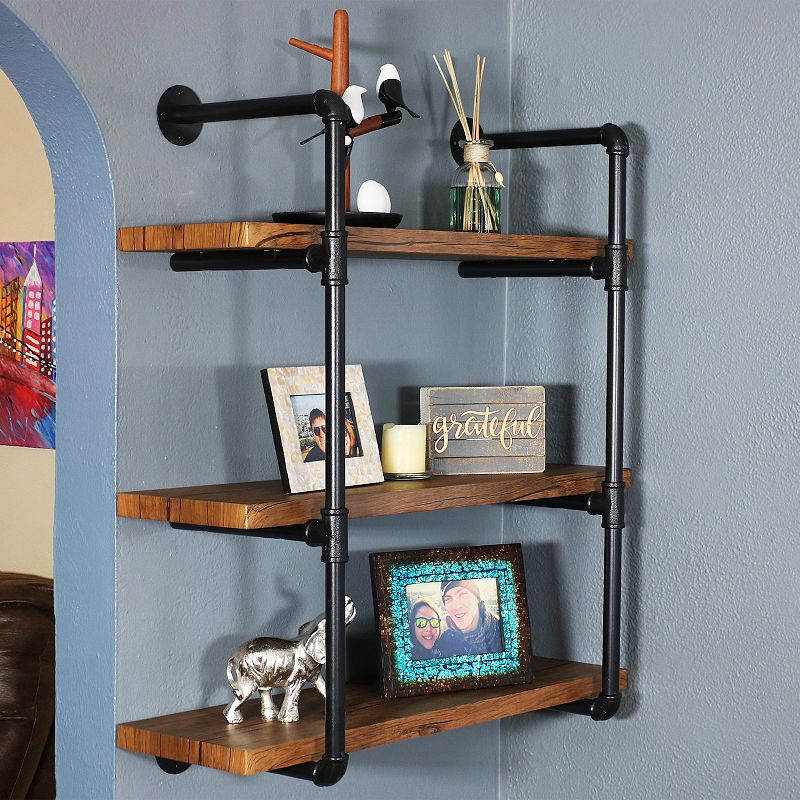 Sunnydaze 3-tier Industrial Bookshelf With Black Pipe Frame