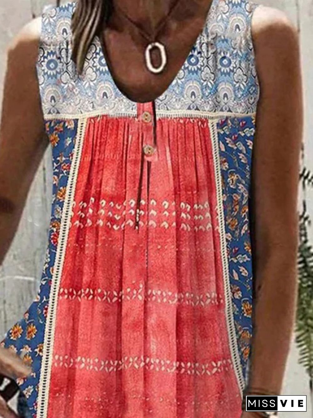 Tribal Casual Buttoned Sleeveless Loosen Tanks & Camis