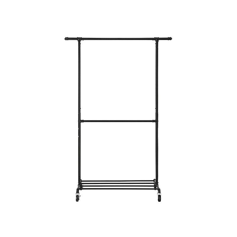 Double Hanging Rod Metal Clothing Rack， Industrial Style Clothes Garment Rack on Wheels