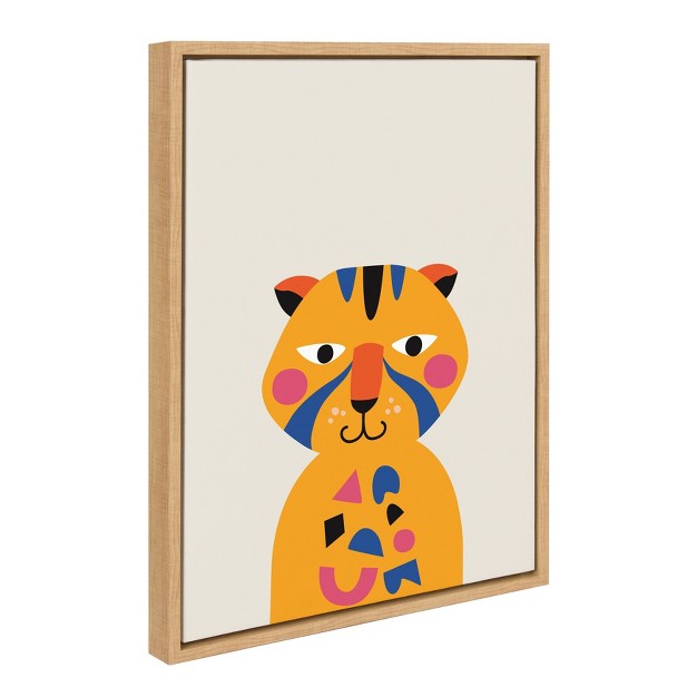 X 24 quot Sylvie Mid Century Modern Baby Tiger Framed Canvas Wall Art By Rachel Lee Natural Kate And Laurel