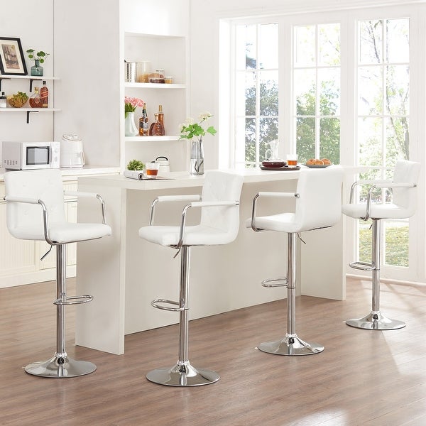 Javlergo Adjustable Height Swivel PU Leather Bar Stools with Back and Armrest， Set of 4