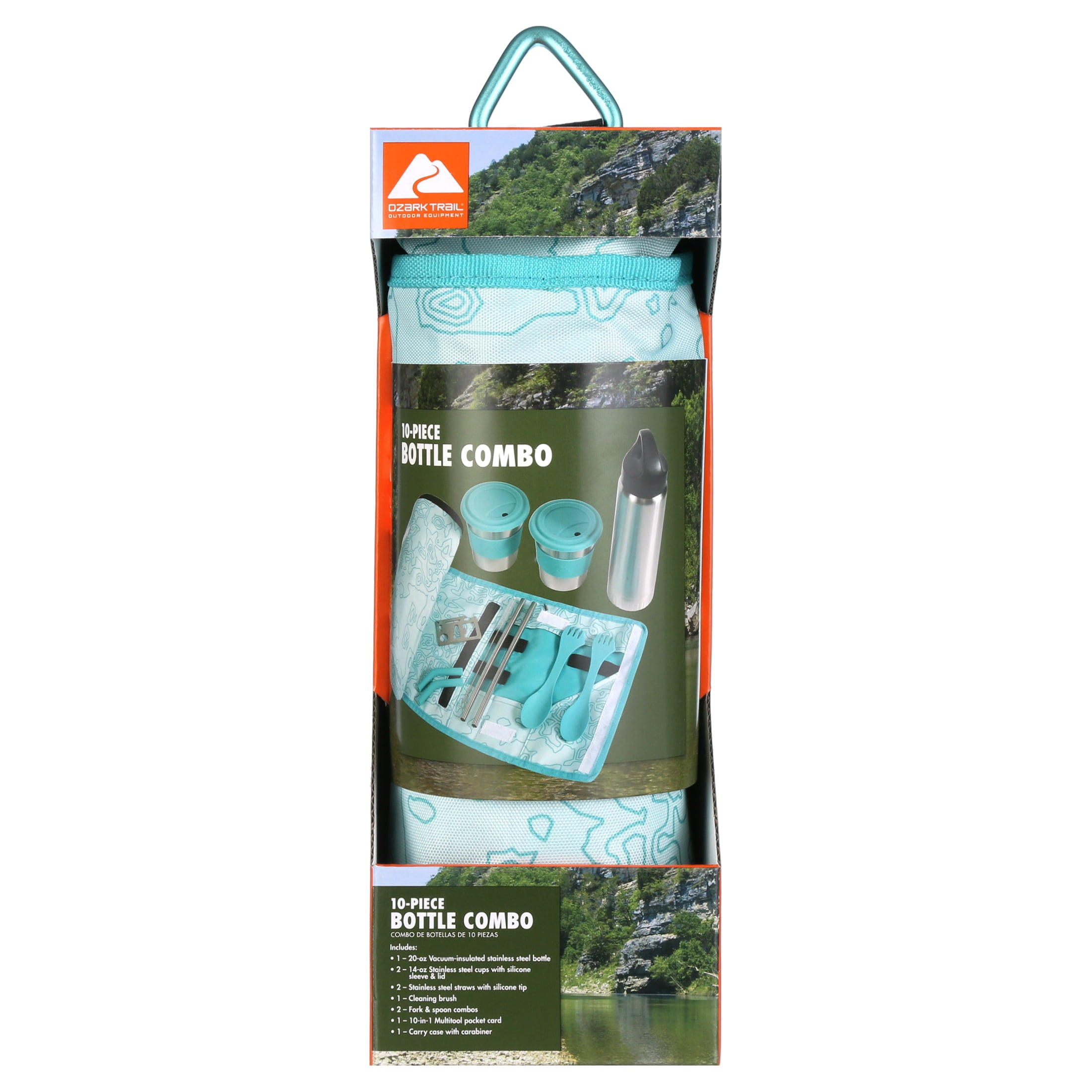 Ozark Trail 10 Piece Reusable Cutlery & Drinkware Combo Set, Aqua, 14 oz