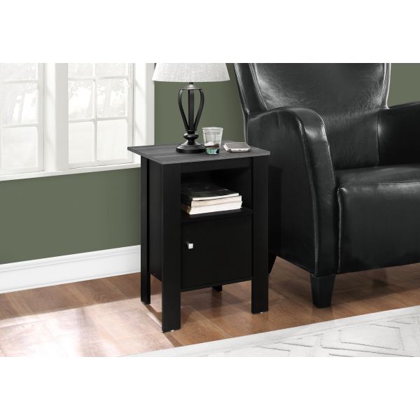 Accent Table， Side， End， Nightstand， Lamp， Storage， Living Room， Bedroom， Black And Grey Laminate， Transitional