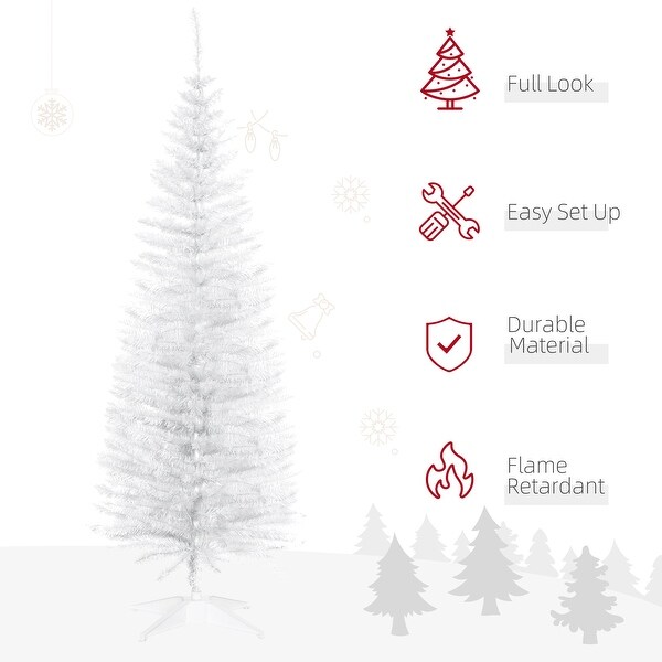 HOMCOM 5' Unlit Artificial Pencil Christmas Tree，Slim Xmas Tree with Foldable Metal Stand