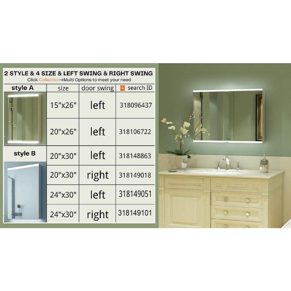 TOOLKISS 15 in x 26 in x 4 in Surface Mount Medicine Cabinet in Silver with Mirror and Lighted Motion Sensor