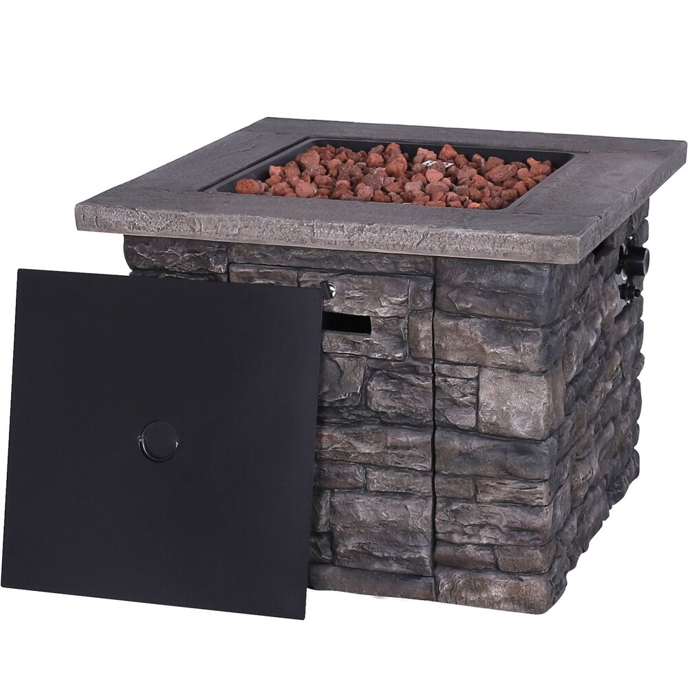 VEIKOUS 30'' Square 50000 BTU Propane Gas Fire Pit Table for Outside Patio with Lid  Cover and Lava Rocks