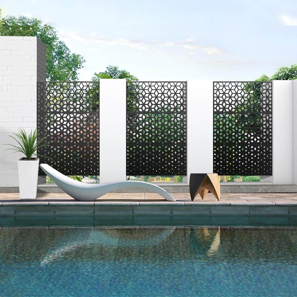 FENCY 76 in. Galvanized Steel Garden Fence Outdoor Privacy Screen Garden Screen Panels Rhomb Pattern in Black A-GE04031