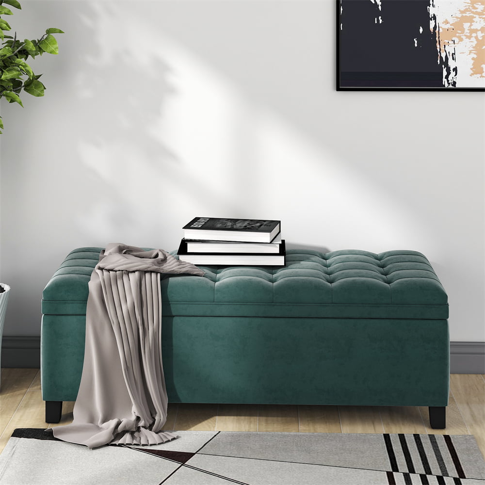 Long Upholstered Storage Ottoman Bench, 46.5