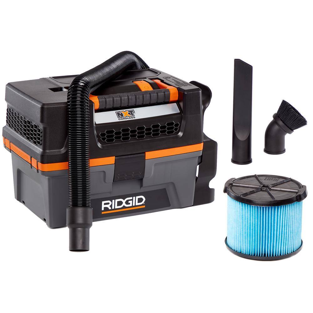 RIDGID 3 Gallon 18-Volt Cordless Handheld NXT WetDry Shop Vacuum (Tool Only) with Filter Expandable Hose and Accessories HD0318