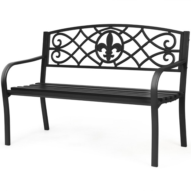 Costway Patio Garden Bench Park Yard Outdoor Furniture Steel Slats Porch Chair Seat