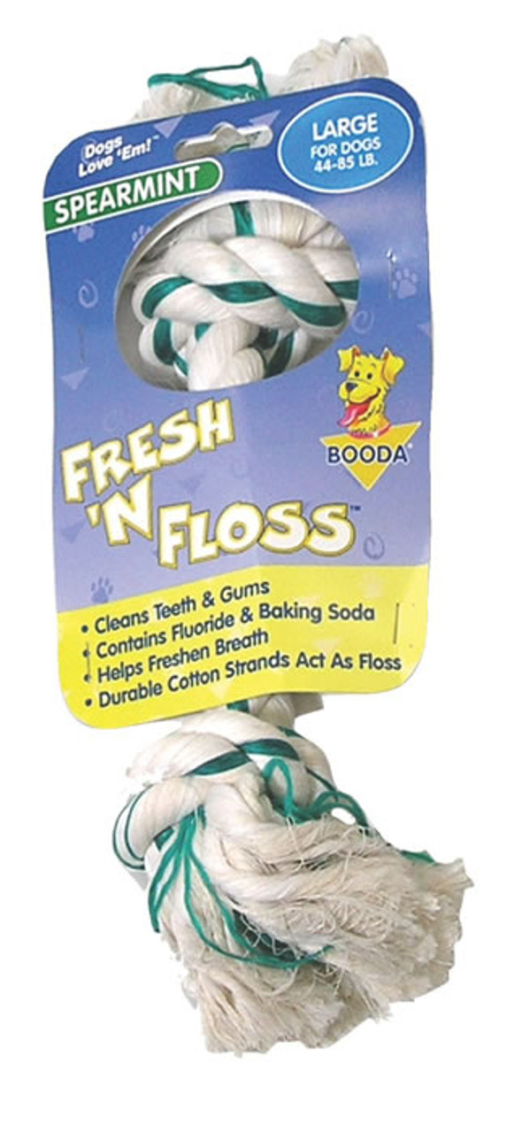 Booda Fresh N Floss 2 Knot Bone， Spearmint， Large