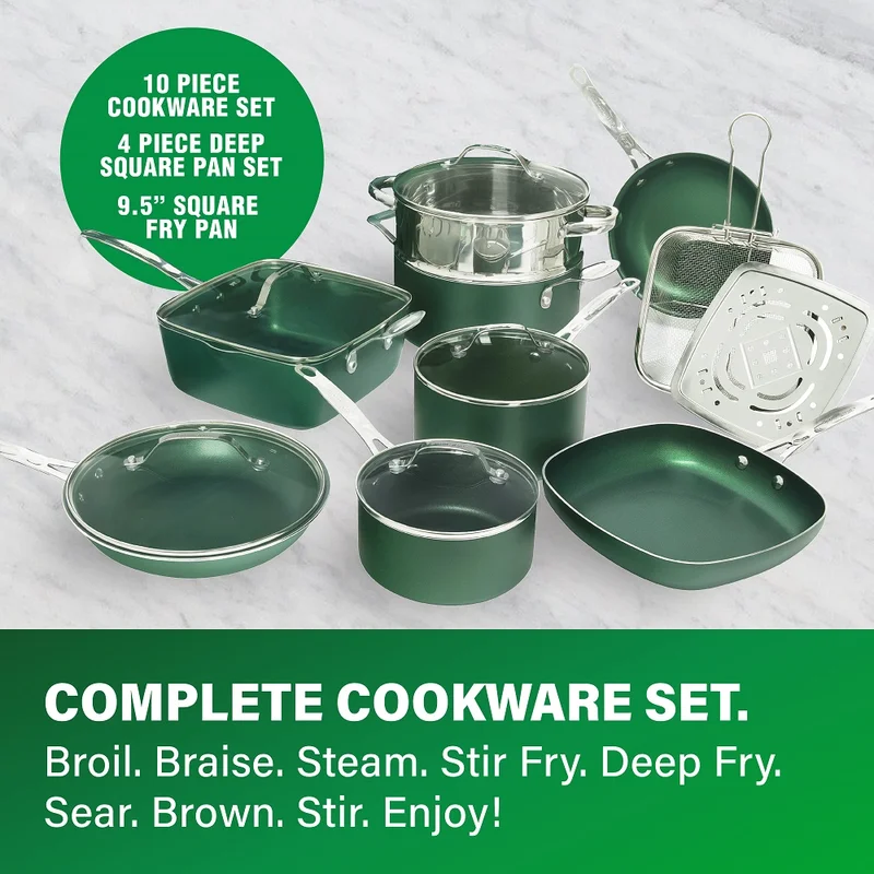 GRANITESTONE Emerald Green 20-Piece Aluminum Ultra-Durable Triple Layer Non-Stick Cookware and Bakeware Set