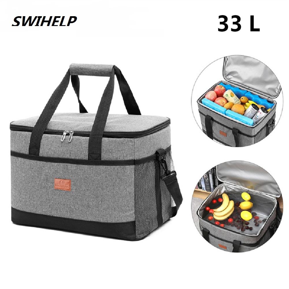 SWIHELP Thermal Insulation Lunch Bag 33L Office School Gray