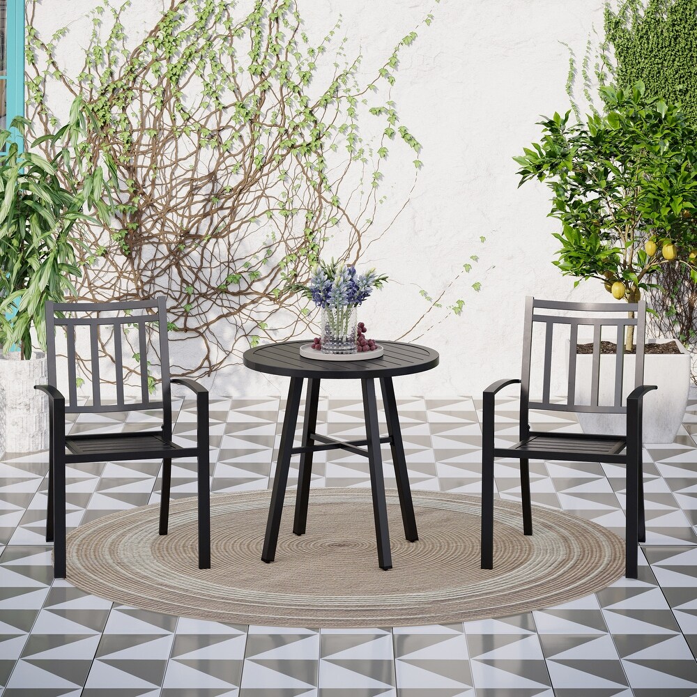 Bistro Set 3 Pieces Patio Dining Set with 2 Metal Stackable Chairs and 1 Round Table