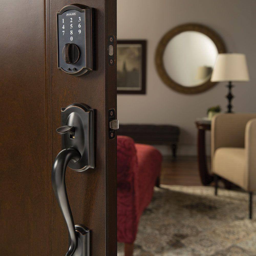 Schlage Camelot Satin Nickel Electronic Touch Keyless Touchscreen Deadbolt with Thumbturn BE375 V CAM 619