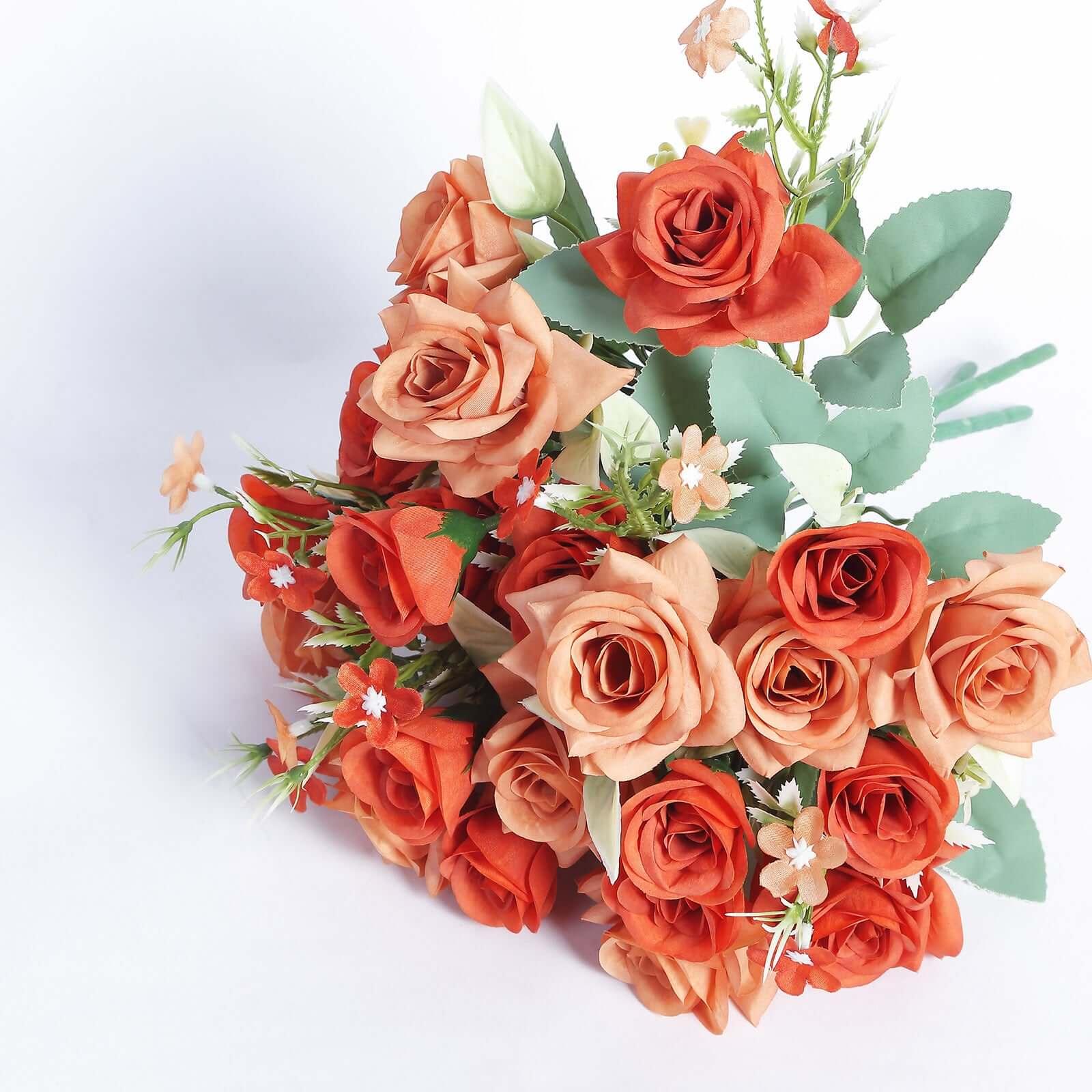 4 Bushes Terracotta (Rust) Real Touch Artificial Silk Rose Bridal Bouquet, Faux Flowers 12