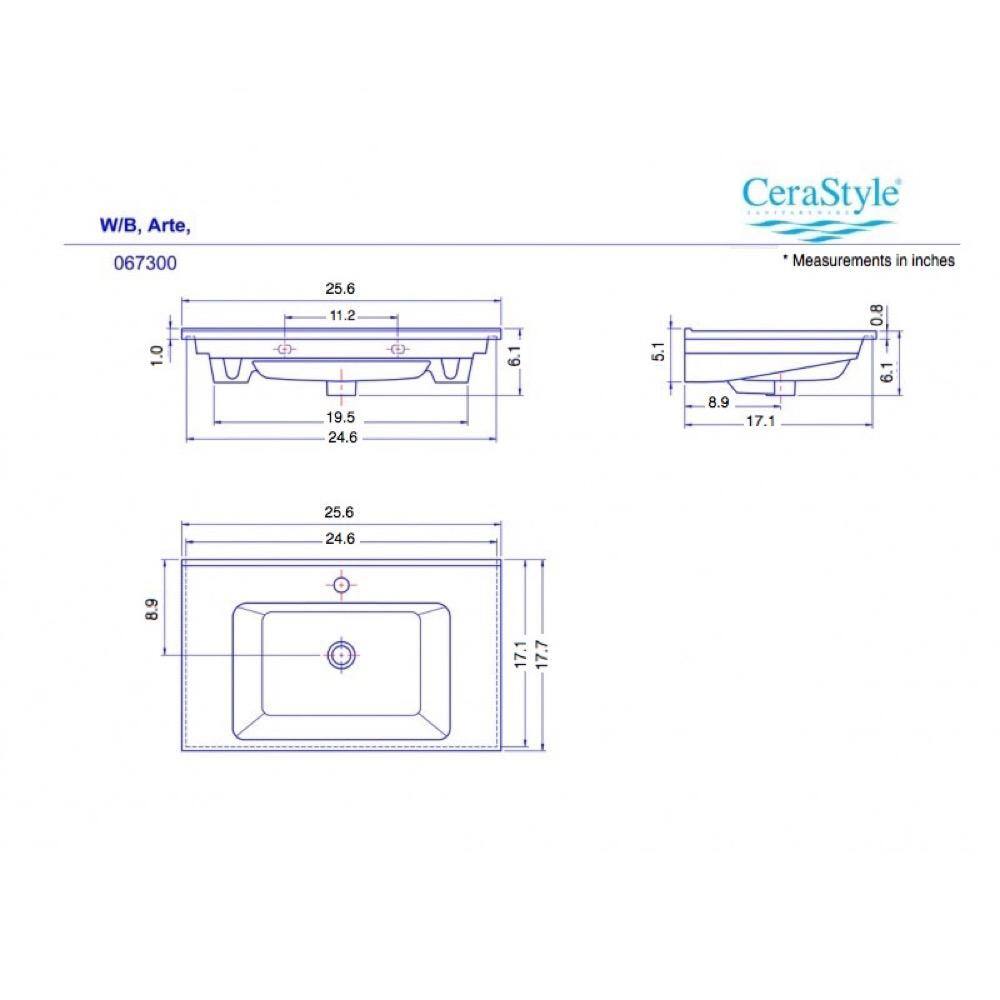 Nameeks Arte Wall Mounted Bathroom Sink in White CeraStyle 067300-U-One Hole