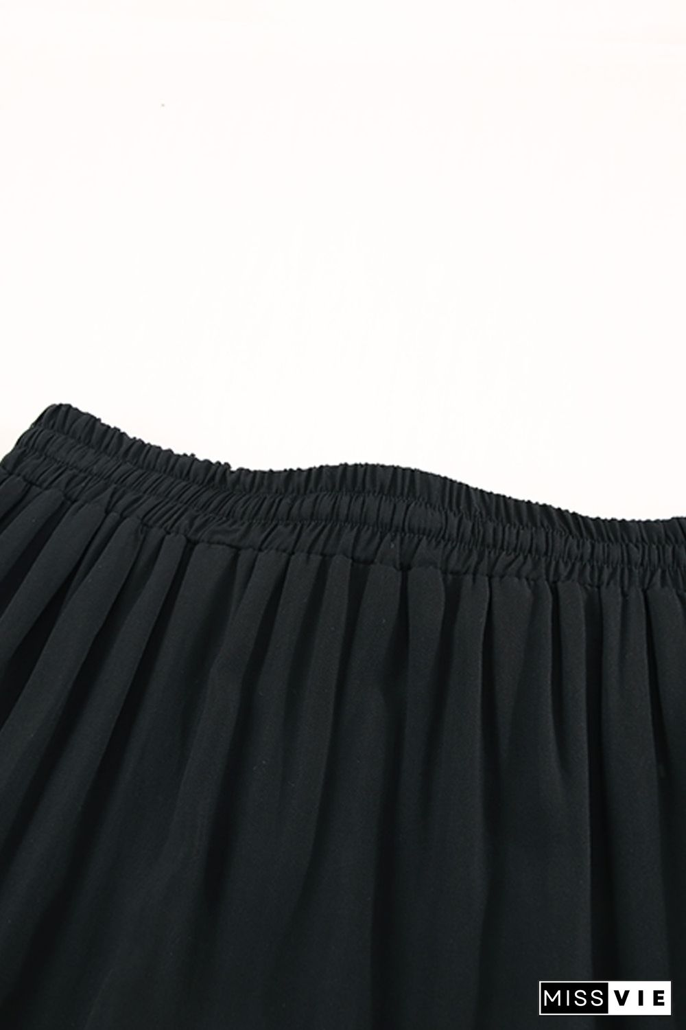 Black Solid Layered Ruffled Drawstring High Waist Maxi Skirt