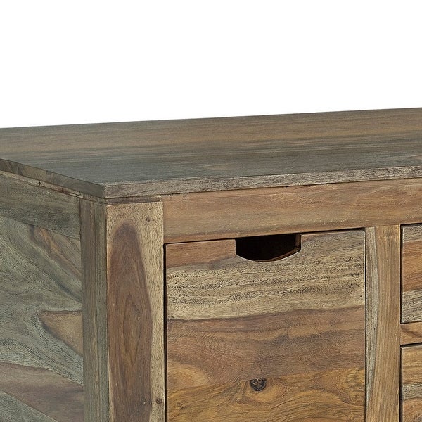 Dale 53 Inch Rustic Storage Coffee Table， 6 Gliding Pull Out Drawers， Brown