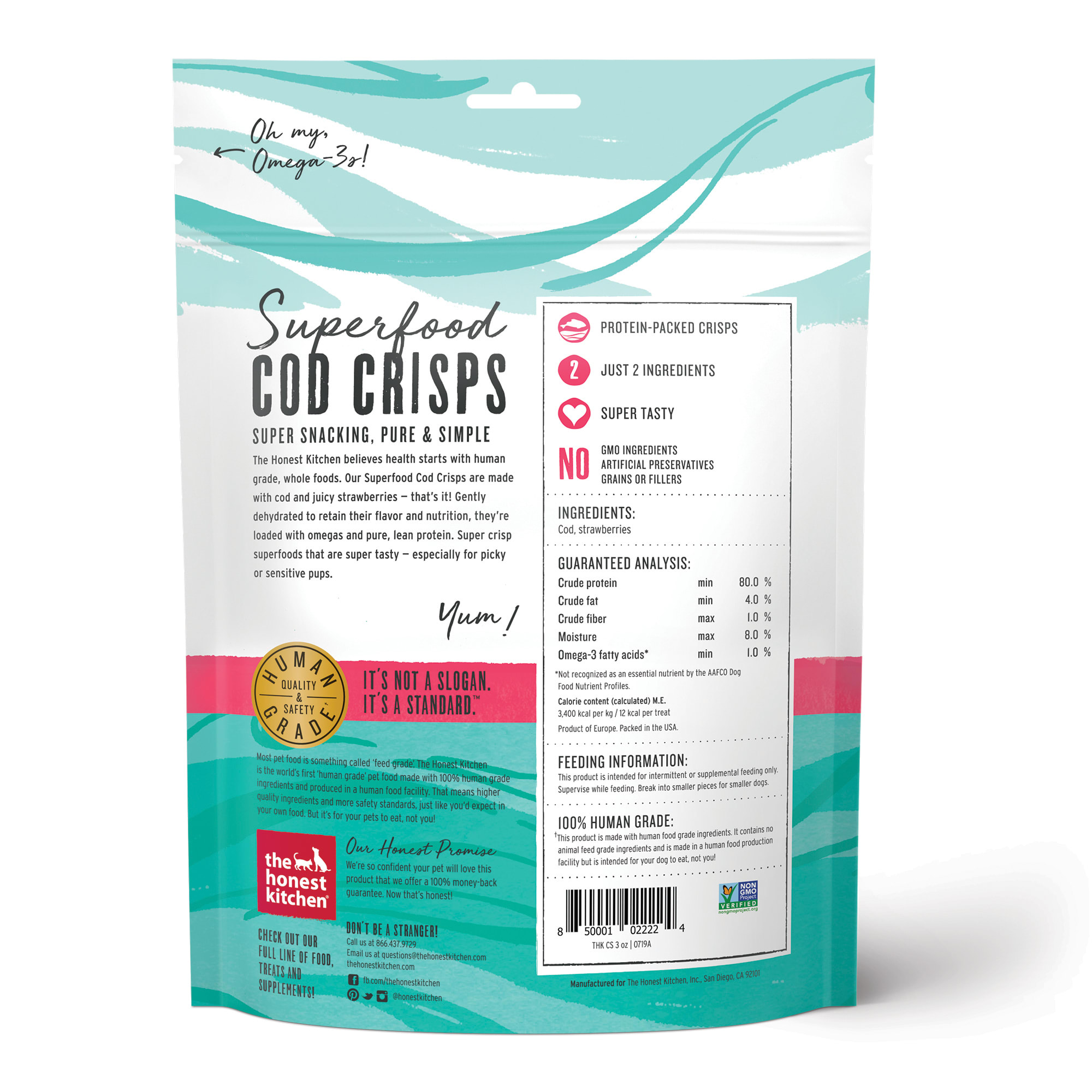 The Honest Kitchen Superfood Cod Crisps: Cod  Strawberry Dog Treats， 3 oz.